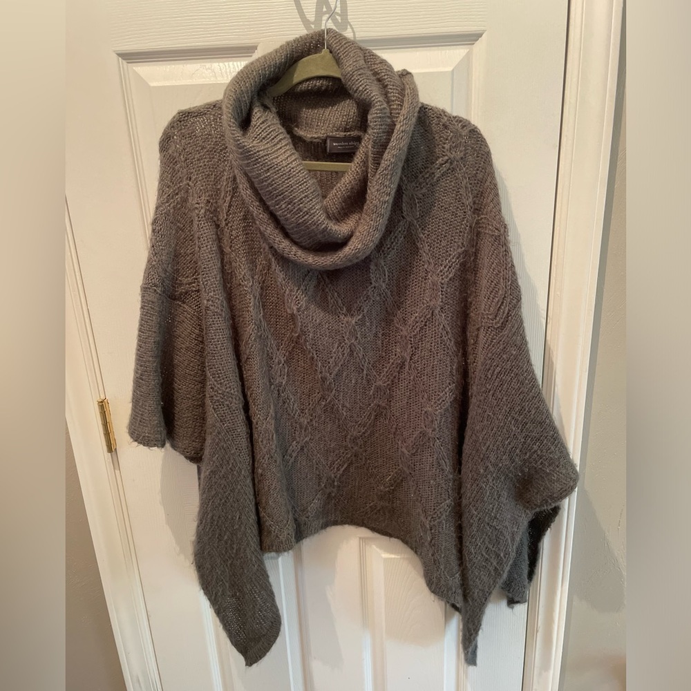 WOODEN SHIPS Mohair and Wool Cowl Neck Asymmetical Poncho in Grey Small